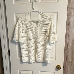 Liz Claiborne White Open-Knit Short Sleeve Sweater